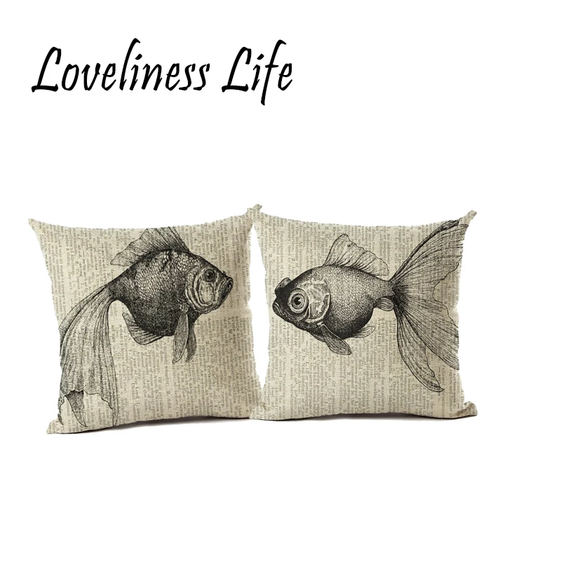 

Black And White Paper Fish Paint Linen Pillow Cushion Cover Home Dog Couch Decorative Pillow Case 45x45cm Almofadas Capa Cojines