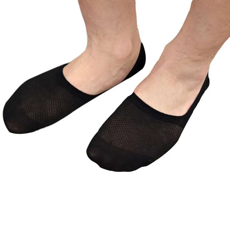 1pair Mens Invisible Shallow Mouth Boat Sock Solid Silicone Antiskid Ankle Low Cut Cotton Socks