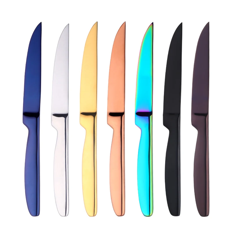  4PCS Stainless Steel Rainbow Fruit Knife Sharp Table Knives Set Restaurant Cutlery Dinner Knife Gol
