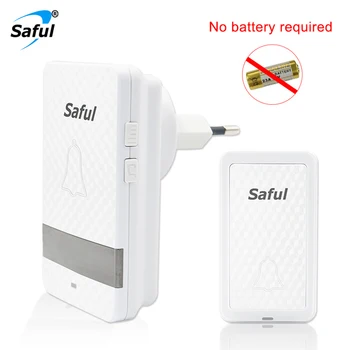 

Saful Waterproof Wireless Doorbell Self-powered EU/US/AU/UK 28 Rings Long Distance White No Battery with 1 Button+1 Receiver