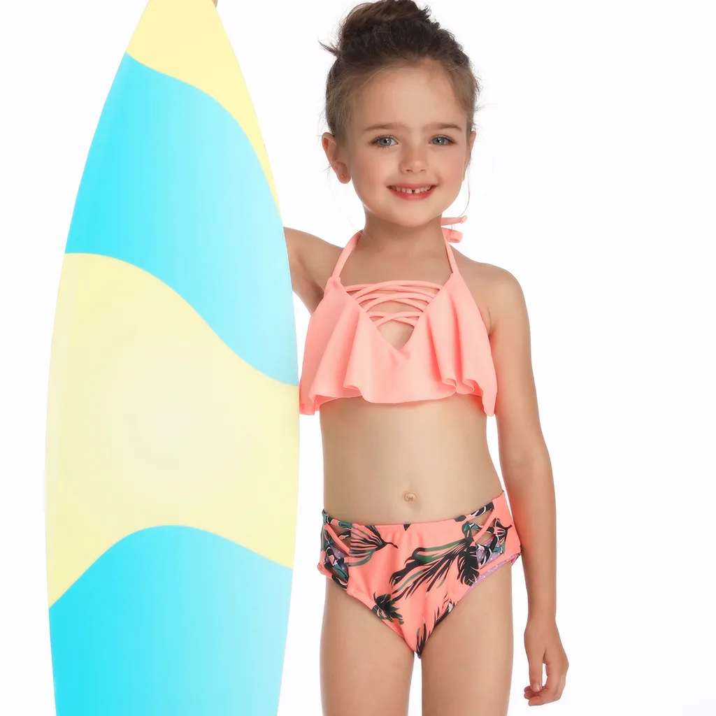 Детские купальники для девочек; хлопковый купальник из двух предметов; купальный костюм; пляжный комплект пляжной одежды; L0604