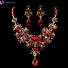SUSENSTONE Пром Свадебные ювелирные изделия Кристалл Стразы ожерелье серьги наборы#5-6