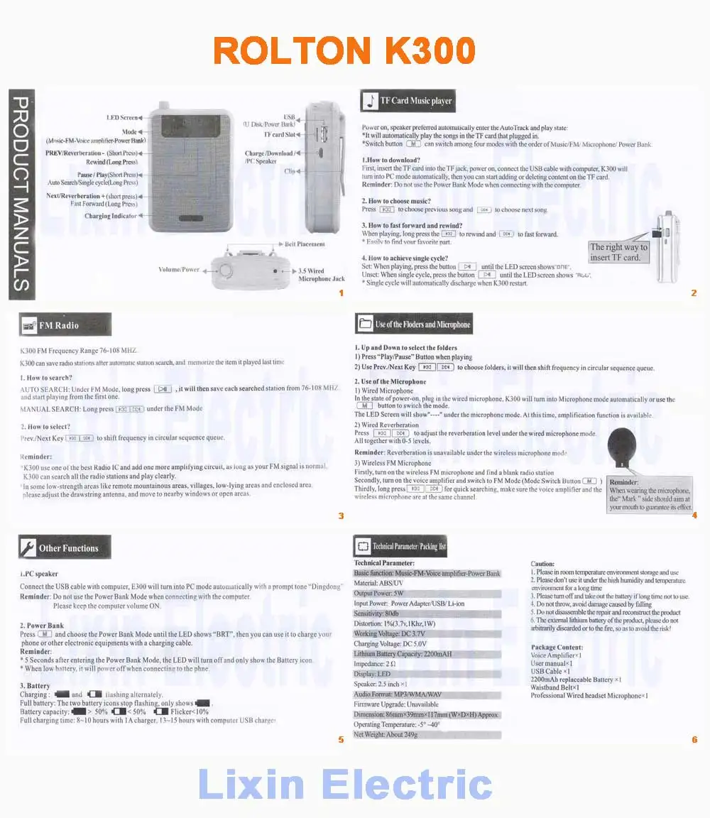 Портативный громкоговоритель Rolton K300, усилитель голоса, пояс, радио, зажим, поддержка FM, TF, MP3, динамик, Дополнительный внешний аккумулятор, Гиды, учителя