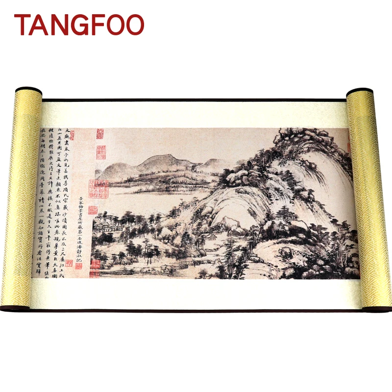 

Chinese landscape silk painting Ink mountain famous picture brocade painting quality wall hanger home decor silk scroll painting