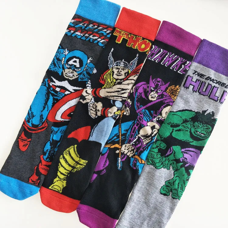 

NEW Thor Men socks Marvel Comic Heros Anime pattern Ironman Captain America Hulk Hawkeye Man Boy compression Crew cotton Socks