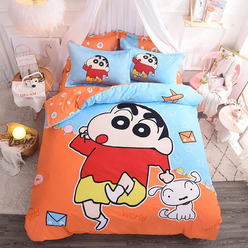 

Anime Crayon Shin-chan Bedding Set Kids High-quality Cotton Duvet Cover Bed Sheet Pillowcases 4pcs Queen Full size TJ-31