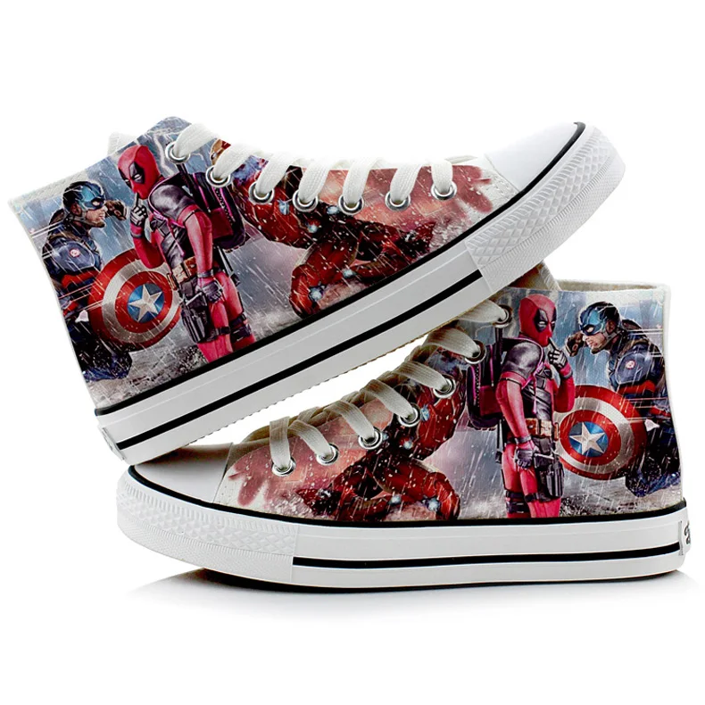 Halloween Men SuperHero Cosplay Shoes Canvas Shoes Printed Sneakers Deadpool Captain America Printed Shoes