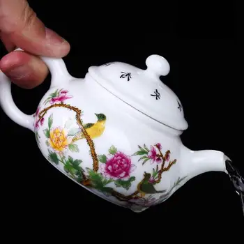 

Jingdezhen Handmade Black Tea Pot Pastel Flower And Bird Kung Fu Teapot, Ceramic Filter, Single Pot Tea Set Trumpet Te