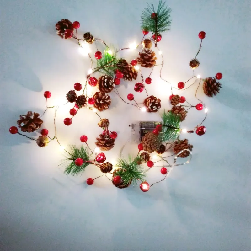 

2M 20LED Christmas String Lights Pine Cone Red Berry Christmas Garland Fairy Light For Wedding Christmas Tree Home Party Decor