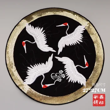 

DIY New High-quality Circular cloth paste Embroidery Handmade Red-crowned crane patch applique by sew-on 1order=1 set=3pcs