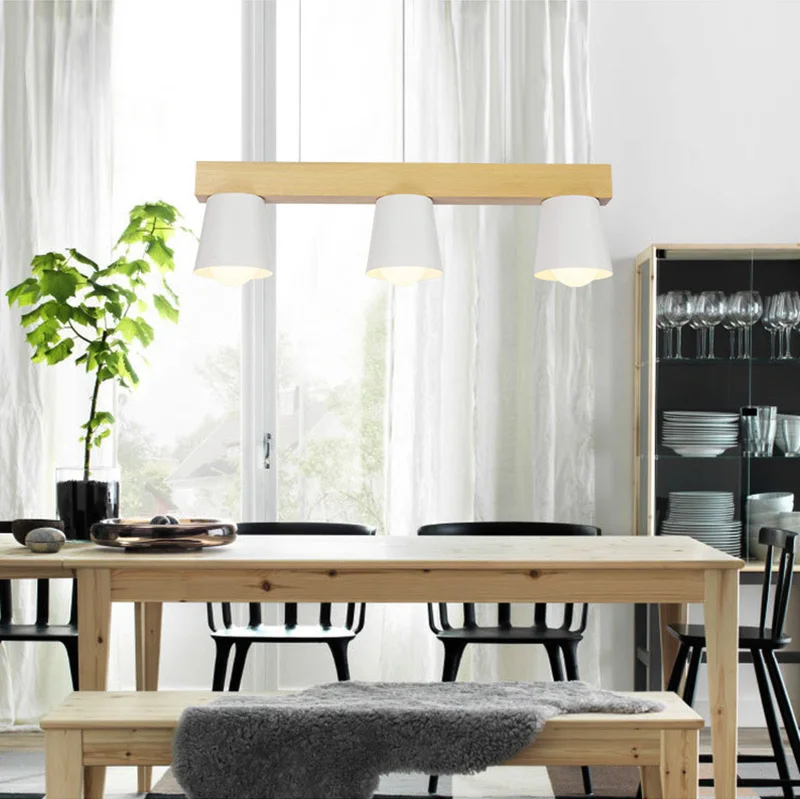 Japan Style Simple Wood Pendant Light Modern Black White Lampshade Wooden Pendant Lights Dining Room Hanging Lamp Kitchen Fixture (1)