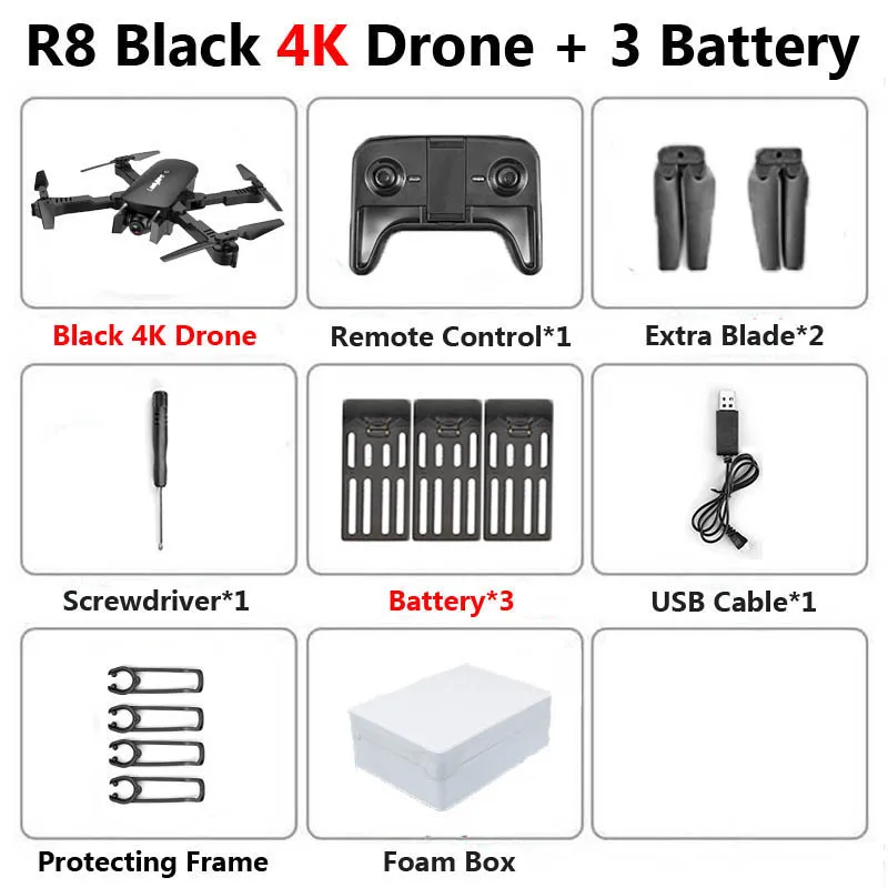 R8 Дрон с двойной камерой 4 K PX1600W HD WiFi FPV скорость Регулируемый оптический поток Автоматическая красота RC Квадрокоптер вертолет XS816 - Color: Black 4K 3B Foam