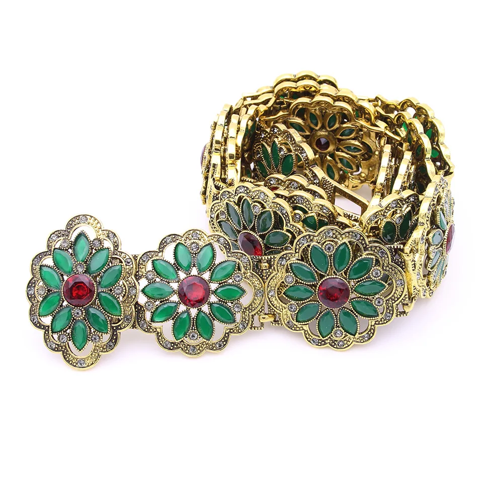 

Trendy Bohemia Women Flower Waist Chain Antique Golden Colorful Resin Decoration Adjust Length Body Chain Ethnic Party Jewelry