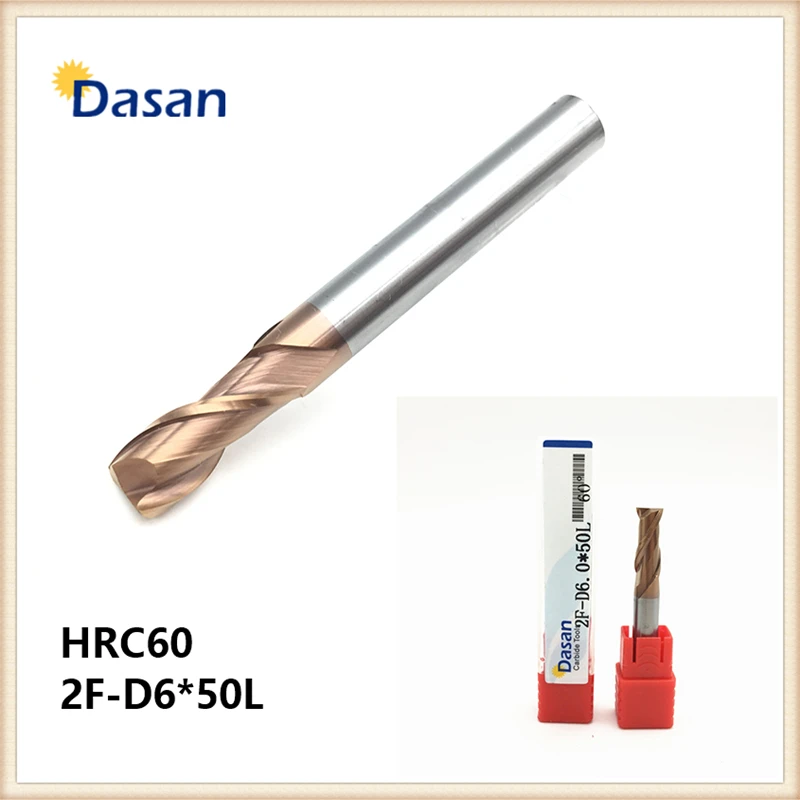 HRC60 2F D6*50L Flat End Mill 6mm Solid Carbide Two Flutes Spiral TiAlN Coated EndMills CNC