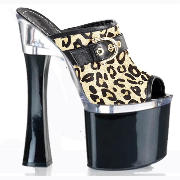 Sexy Leopard Print High Heels Pumps With 8CM Platform Crystal Shoes