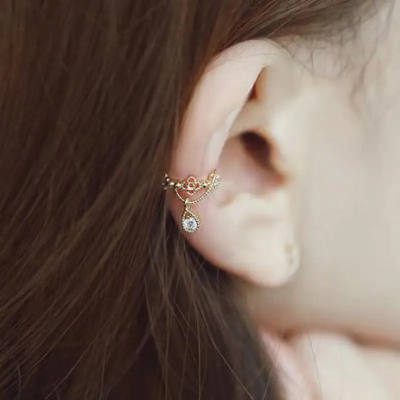 

1pcs Brincos Elegant Crystal Ear Cuff Rhinestone Tiny Water Drop Gold Silver Plated Clip Earrings For Women Pendientes Jewelry