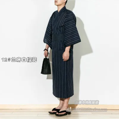 Традиционное японское кимоно Yukata мужской халат из 95% хлопка мужской халат для отдыха с поясом размера плюс набор летних пижам A52801 - Цвет: 16