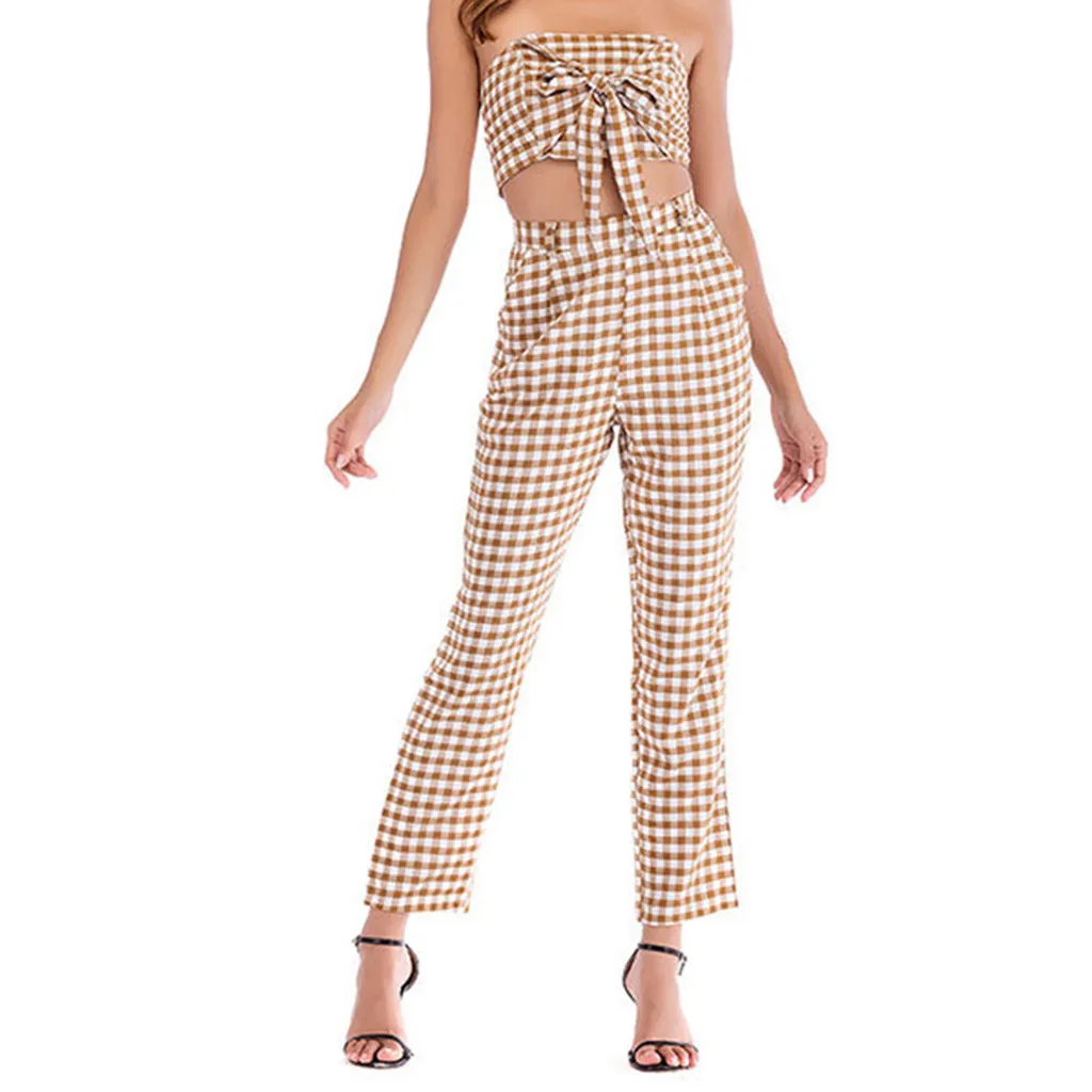 

Womail 2019 Plaid Printed Zipper Design Polyester Material Bow Fashion Hot Sale Summer Hot Sale Female Set 19APR18