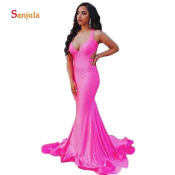 

Backless Prom Dresses Gowns 2019 Fuchsia Mermaid Formal Evening Dresses Sweetheart Halter Graduation Dress ballkleider lang D985