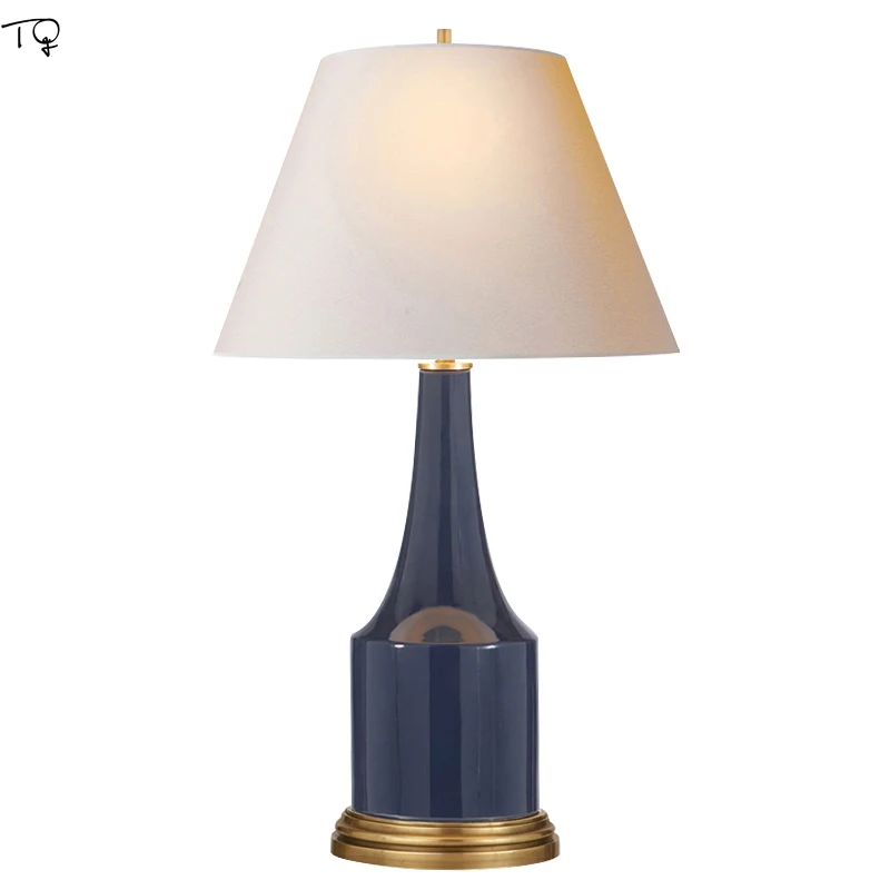 Us 147 57 29 Off American Royal Blue Table Lamp Simple Ceramic E27 Led Light Fixture Decor Home Bedroom Bedside Modern Study Living Room Aisle In