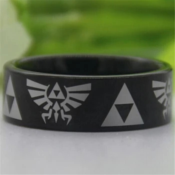 

Free Shipping Top Quality Fine Jewelry Hot Sales 8MM High Polish Black Pipe LEGEND Of ZELDA Men's Tungsten Carbide Wedding Ring