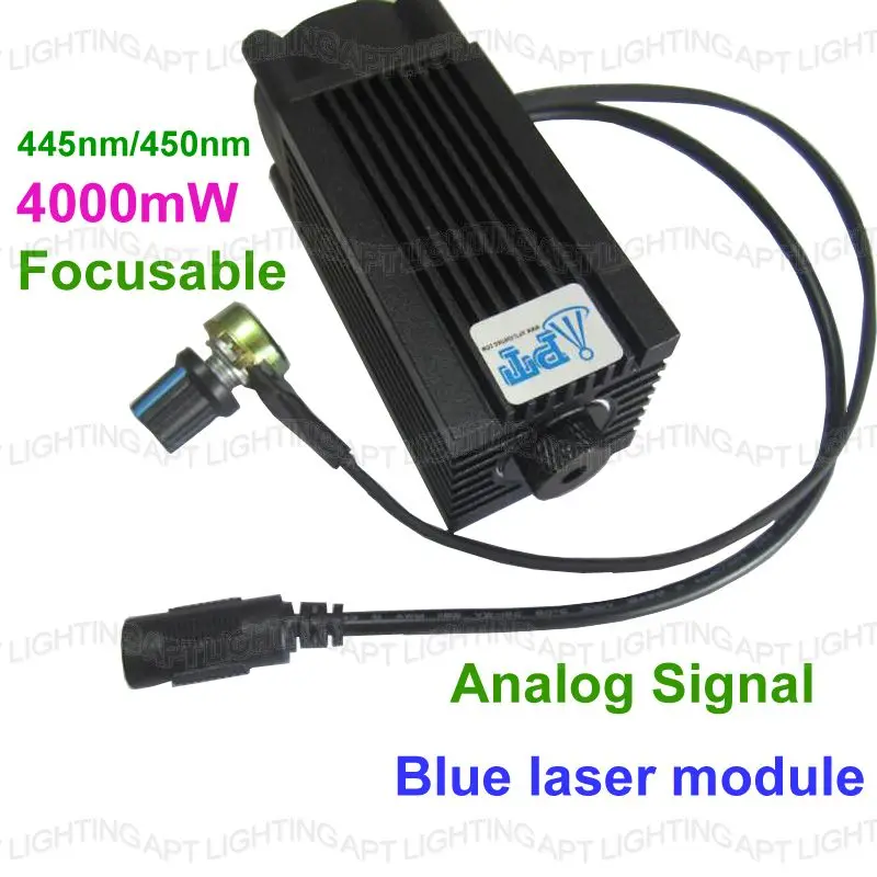 DIY Analog signal CNCFocusable blue Laser Module diode laser cutting Engraving carving Machine Adjust  Power 4000mw/4w 450nm