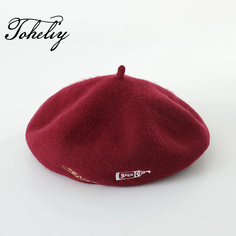 Cena Nowy styl wiosna 100% Moda haft Wełna Zima Kobiety Beret Kapelusz Dla Sweet Girl Prezent Jesień i zima kapelusze