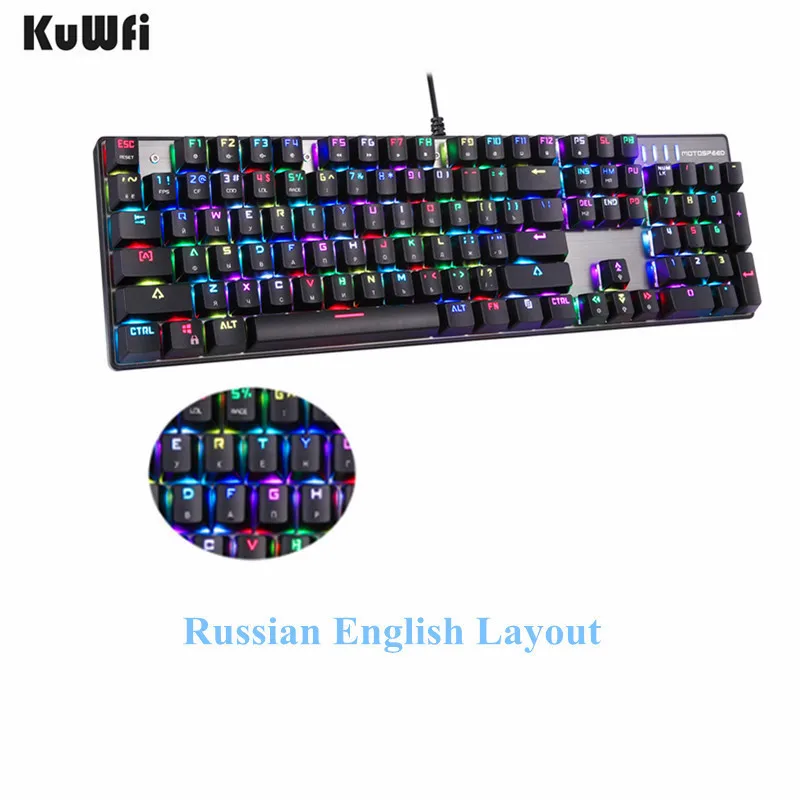 Russian English Layout Metal Keyboard Blue Red Switch Gaming Wired Mechanical Keyboard RGB Anti-Ghosting for Computer