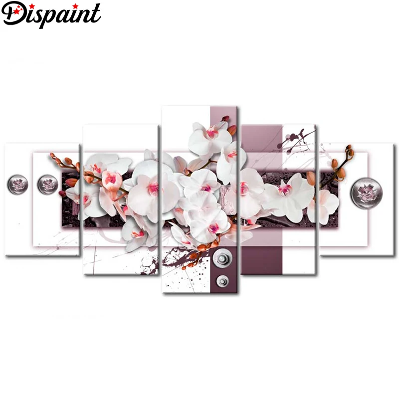 Dispaint 5pcs Full Square/Round Drill 5D DIY Diamond Painting "Flower orchid" Multi-picture Combination Embroidery 5D Decor