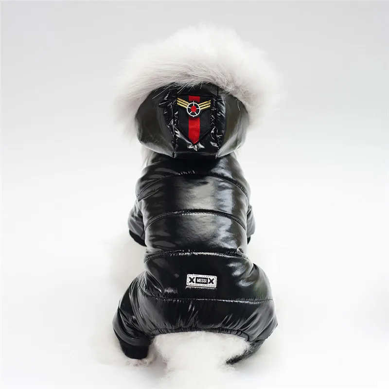 KEMISIDI, водонепроницаемая одежда для собак, теплая с капюшоном, толстая хлопковая одежда для животных, четыре фута, теплое мягкое пальто для собак, куртки для бульдога, Тедди - Цвет: Black