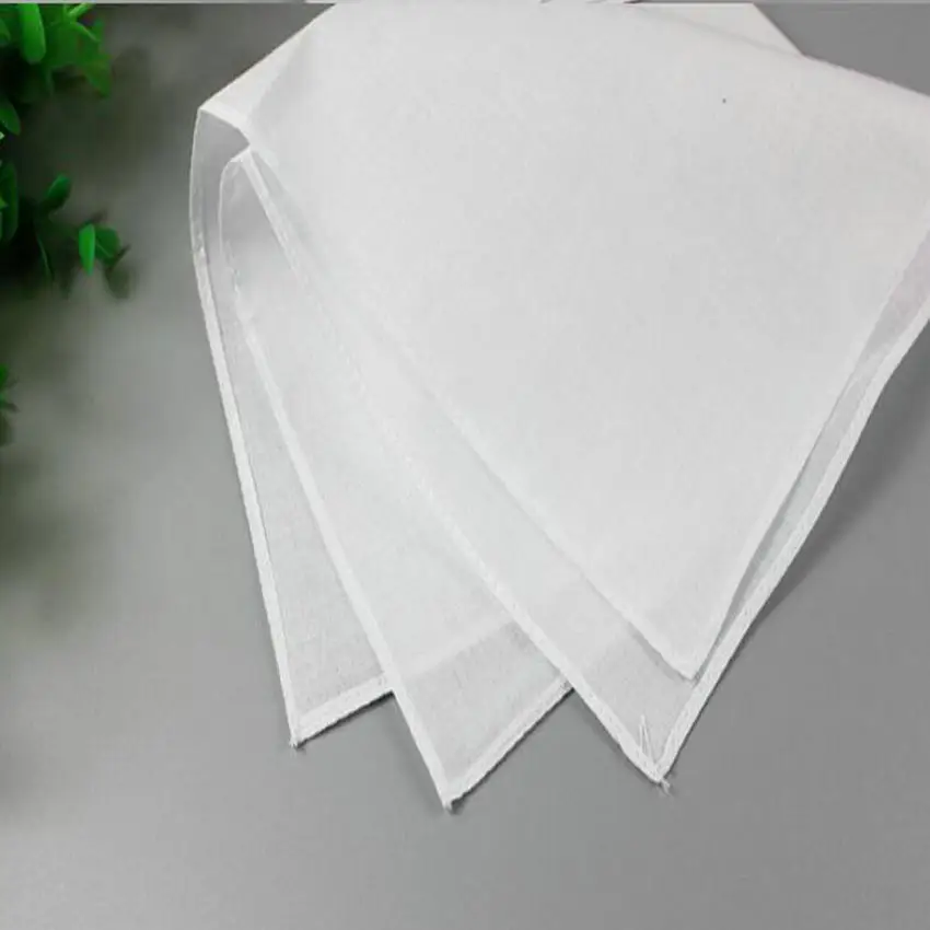 Men Pocket Square Cotton Organic Handkerchief White Solid Hankies Wedding Party