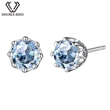 DOUBLE-R натуральный голубой топаз 925 стерлинговое серебро серёжки для девочек серьги серебро 925 с камнями серьги с топазом серьги с камнем бижутерия серьги серьги с камнями серьги гвоздики бижутери