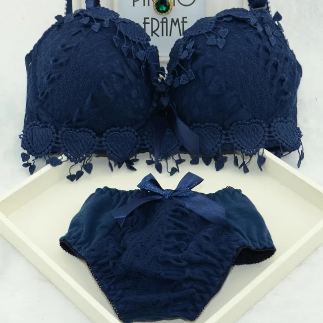 Hot Sale Women Underwear Set Cotton Bra Panty Set Brand Embroidery Tassel Sexy Lingerie Brassiere Sets Push Up bra brief sets Blue