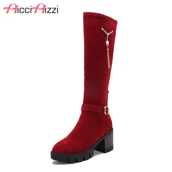 

ZALAVOR New Women Knee Boots Fringes Fur Warm Winter Shoes Woman Platform Long Boots Fashion Concise Ladies Shoes Size 34-43