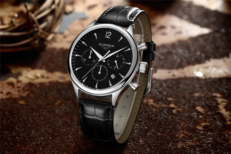 GUANQIN Luxury Watches Men Top Brand relogio masculino relojes Fashion Wristwatch Men Sport Leather Strap Quartz Watch Montre Homme (2)