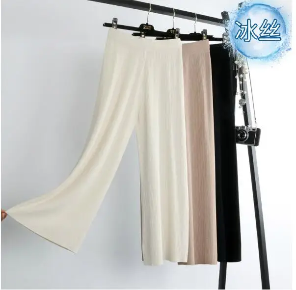 

Thin ice silk knitting wide - legged pants getting 2019 summer wear pants han edition much of tall waist height leisure pants