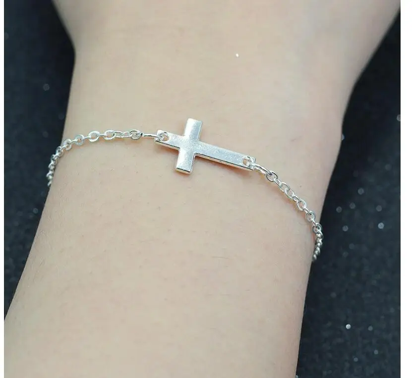 

sl318 New Design Simple Gold Silver Thin Chain Sideways Charm Cross Bracelet Inspired Delicate For The Fashion Women Jewelry