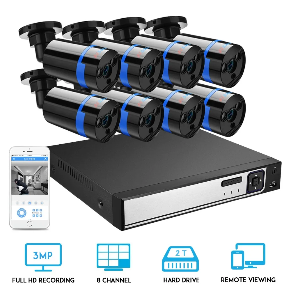 

BESDER 8CH POE NVR CCTV Security System 8PCS 2MP Record POE IP Camera IR Outdoor Waterproof Video Surveillance Kit 2TB HDD