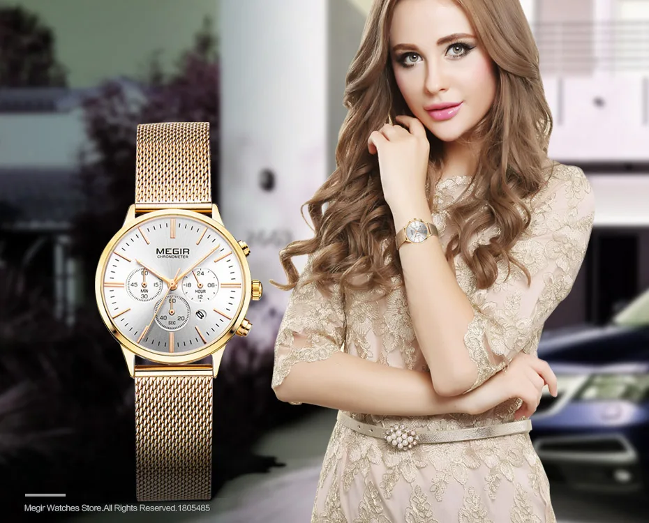 relógio feminino quartz de malha relógio feminino horas com cronógrafo vestimenta rosa relógio dourado