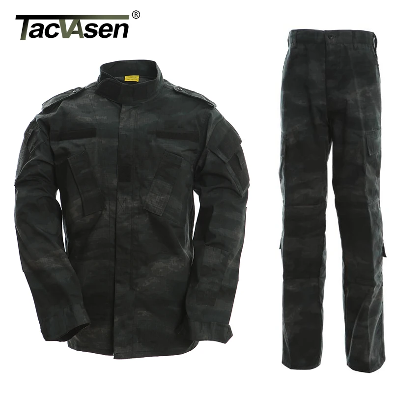 LE Black Camouflage Army Clothes Tactical Uniform Military Combat Uniform Tactical Coats Pants Men S Hunting