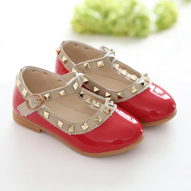 

Fashion Cute Baby Girls Kids Toddler Rivet Buckle T-strap Flat Princess Shoes