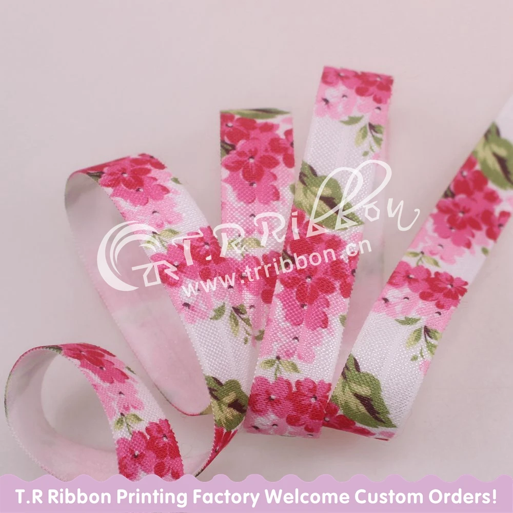 

New flower series! 5/8 inch fold over elastic with heat transfer flora for garment hair ties 100yards