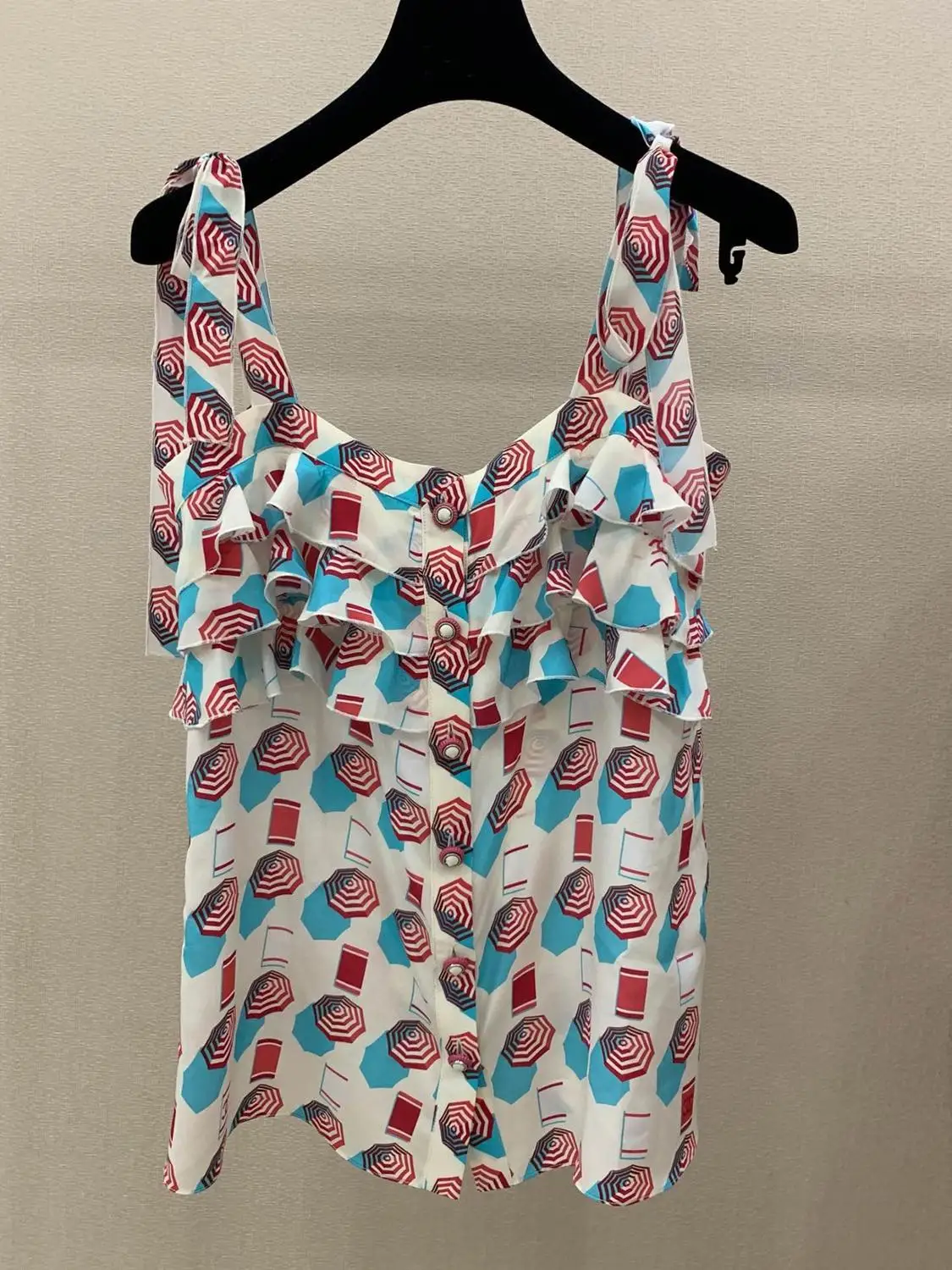 

2019 new ladies fashion sexy ruffled stitching sling print top 0608