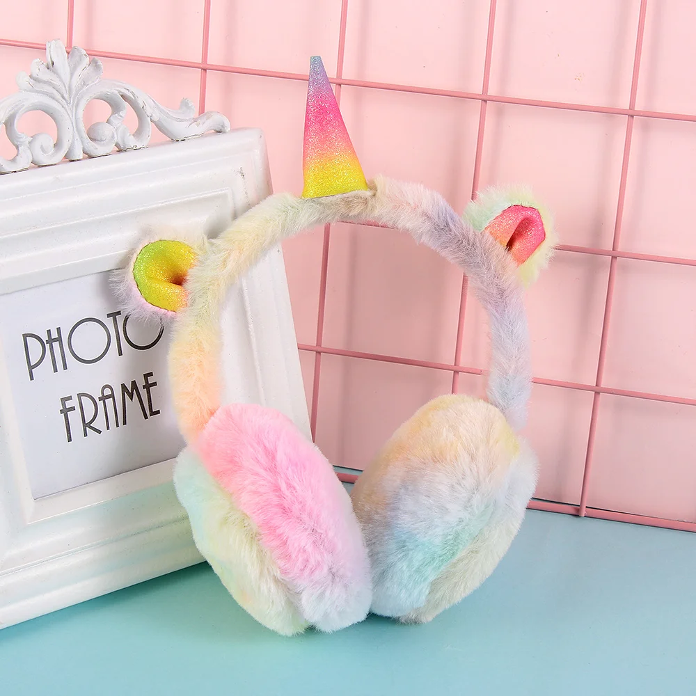 

Child Imitation Rabbit Fur Ear Muffs Winter Outdoor Ear Warmer Kids Lovely Thicken Plush Unicorn Earmuffs Girls Christmas Gift