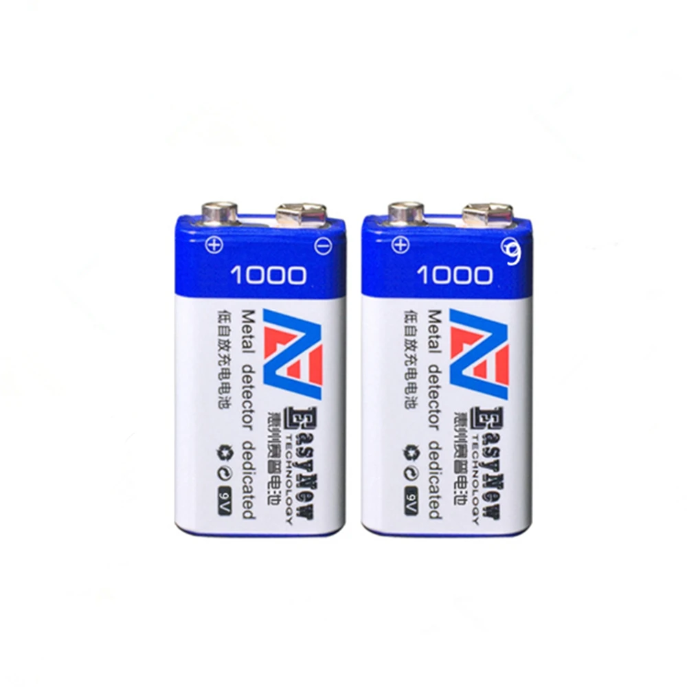 

Hot sale 2pcs/lot 9V rechargeable battery 1000mAh lithium ion battery for metal detector instrumentation