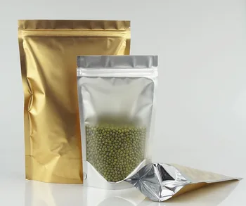 

Wholesale 100pcs/lot, 15*23+4cm Stand Translucency Aluminium Foil Ziplock Bag Back Matte Gold, Golden Zip Doypack Food Storage