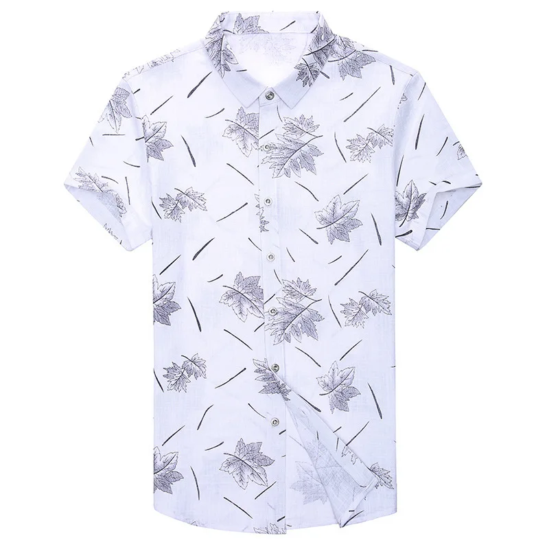 

4XL Plus Size Men Short Sleeve Shirt Summer Brand Male Printed 100% Cotton Shirt Turn-down Collar Causal Dress Camisa Masculina