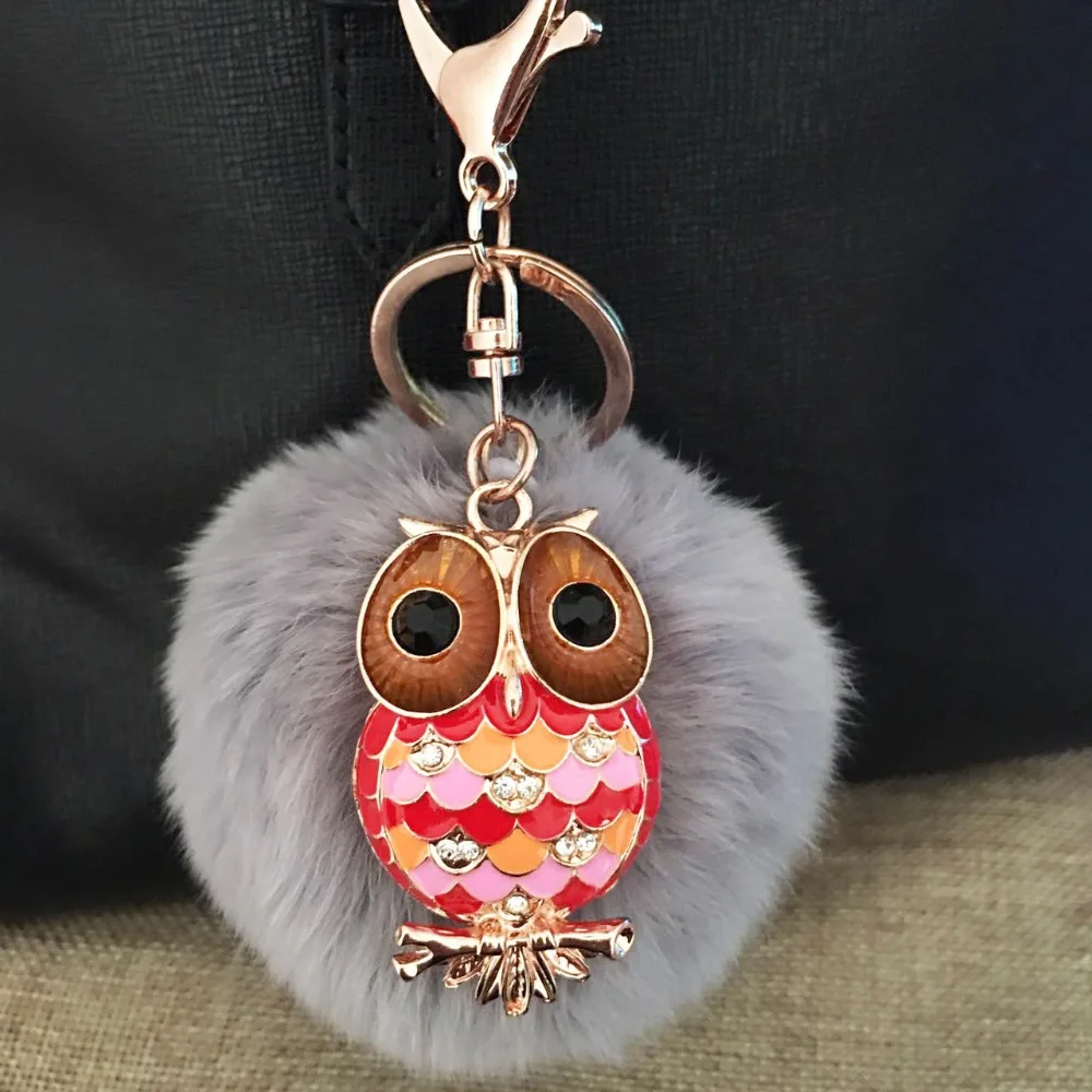 

2017 new trinket fake pompom keychain bunny keychains on bag rabbit fur Keychain fur pom pom charms for bags anime