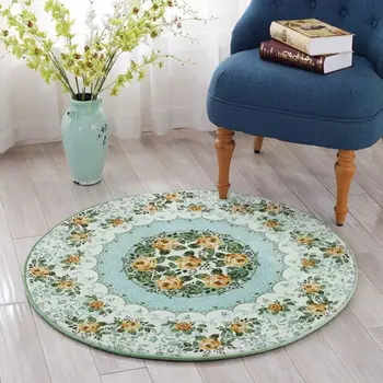 

European Luxury Flowers Green Round Floor Mat Thicken Computer Chair Soft Carpet Rugs For Living Room Bathroom Circle Yoga Mats