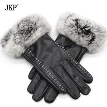 2017Genuine Sheepskin Genuine Women’s Winter Rabbit Fur Gloves Women’s Warm Real Sheepskin Fashion High Quality Velvet Windproof